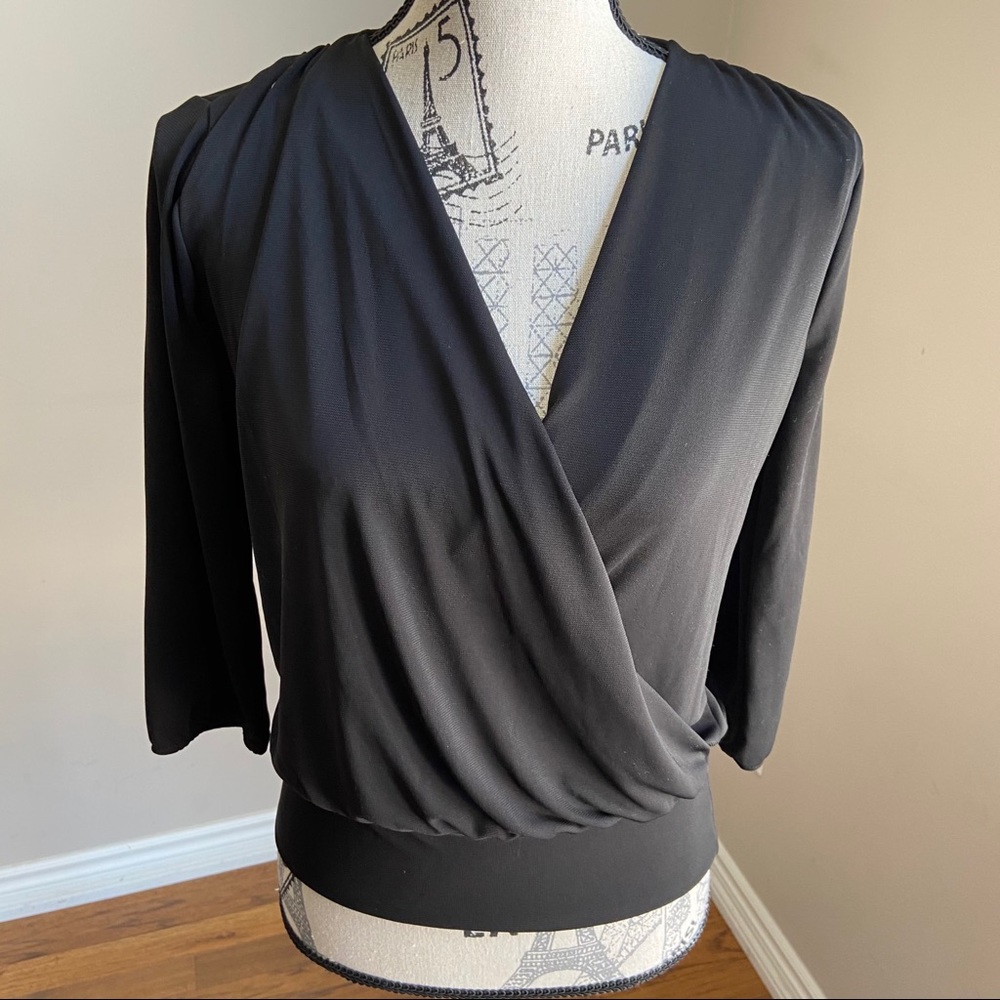 Talbot's petites black surplice wrap style top SP
